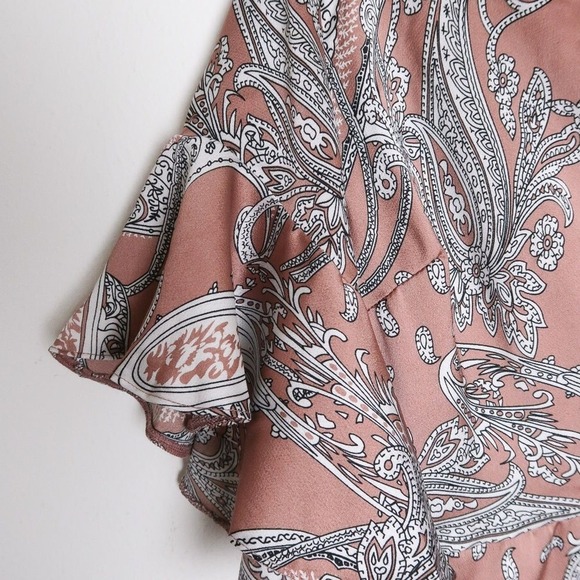 AX Paris Womens Curve Mini Dress 16 Pink Silver Paisley Wrap Boho Brunch Cowgirl - Picture 6 of 10